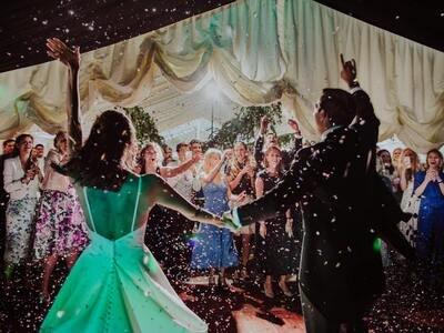 Guests dancing in the marquee